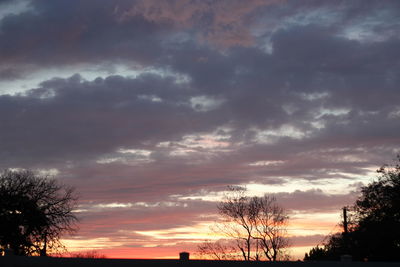 Low angle view of silhouette trees against dramatic sky