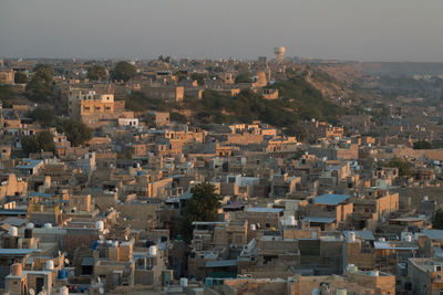 High angle view of buildings in city