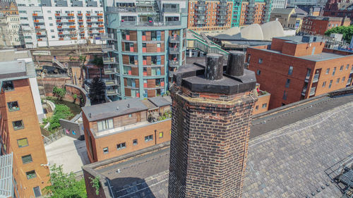 High angle view of buildings in city