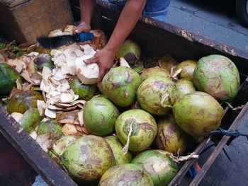High angle view of man working in market