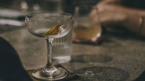 Close-up of wine glass on table