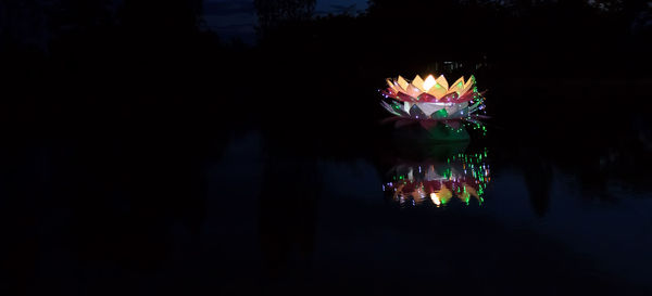 Illuminated firework display at night