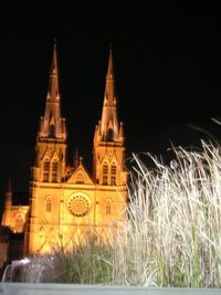 Low angle view of illuminated building