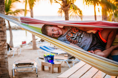 Close-up of boy in hammock