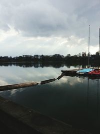 Scenic view of lake against cloudy sky