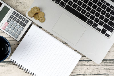 High angle view of laptop on table