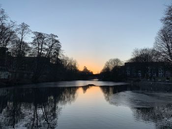 Scenic view of lake against sky during sunset