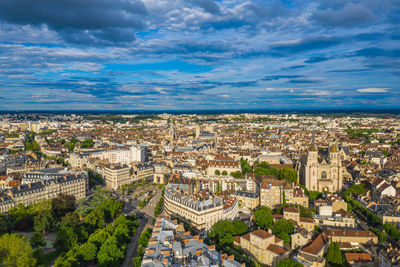 High angle view of buildings in city