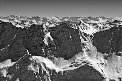 Panoramic view of snowcapped mountains against sky