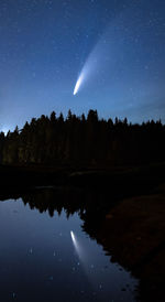 Scenic view of lake against sky at night