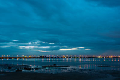 Pier over sea against sky at dusk