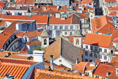 High angle view of houses in city