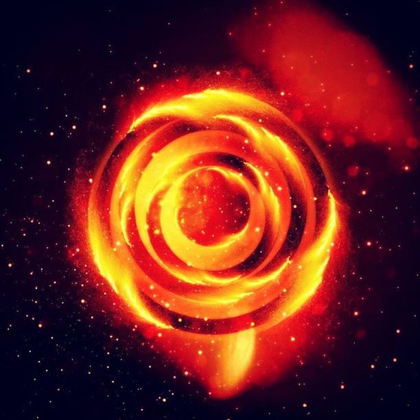 burning, black background, close-up, studio shot, red, glowing, heat - temperature, freshness, circle, night, indoors, flame, fire - natural phenomenon, orange color, no people, drink, directly above, refreshment, high angle view, dark