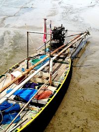 High angle view of ship moored in water