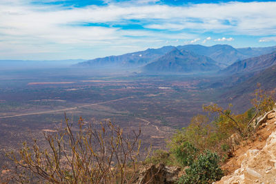 High angle view mountain range against sky in west pokot, kenya