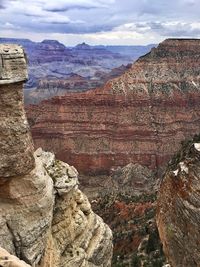 Scenic view of rock formations against cloudy sky
