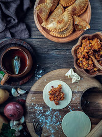 High angle view of food on table