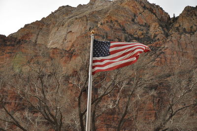 Low angle view of american flag at zion national park