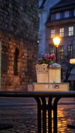 Close-up of illuminated building at night