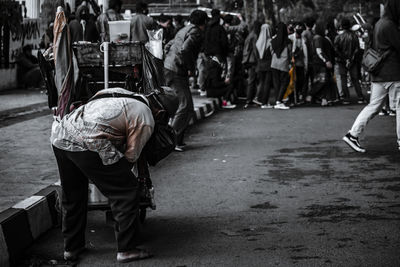 People walking on city street