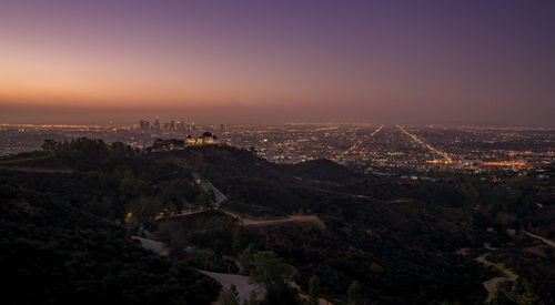 Aerial view of city at night