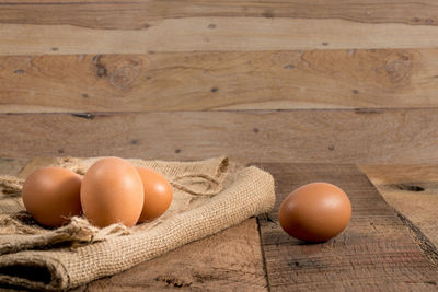 High angle view of eggs on table