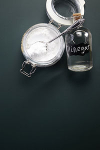 High angle view of jar on table