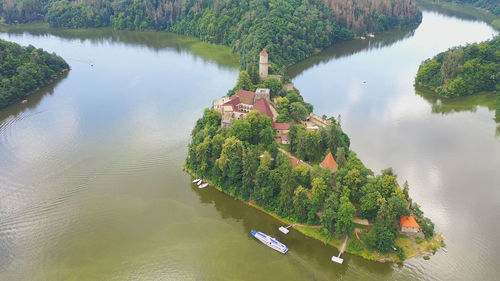 High angle view of plants by river