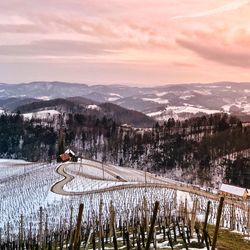 Scenic view of mountains against sky during winter