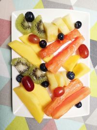 High angle view of breakfast on table