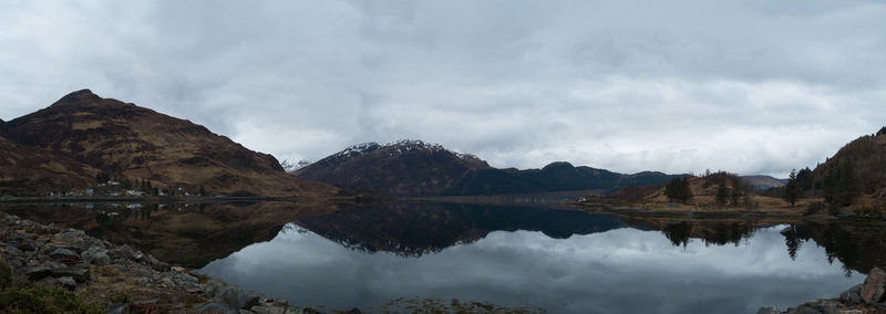 Panoramic view of lake and mountains against sky