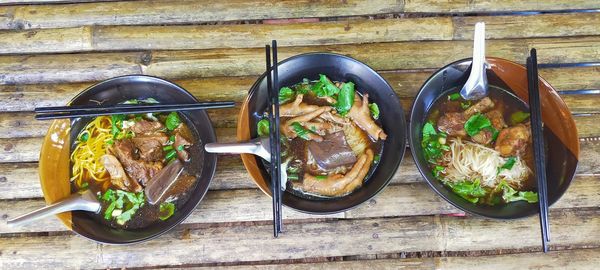 High angle view of food on table