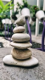 Close-up of stone stack on rock