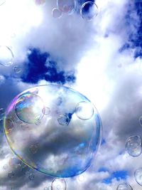 Close-up of bubbles against blue sky