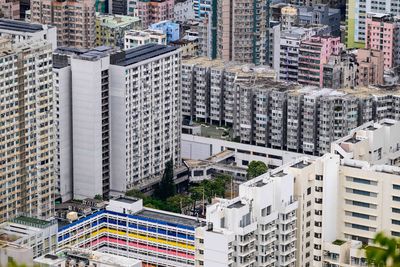 High density city with tall and short buildings in hong kong
