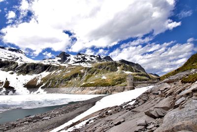 Scenic view of snowcapped mountains against sky