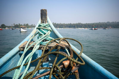 Amazing view from over long tail motor boat in arabian sea in goa, india,ocean view from wooden boat