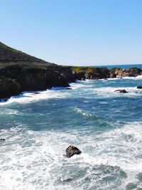 Scenic view of sea against clear sky