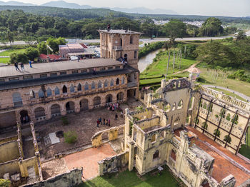 High angle view of buildings in city