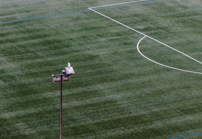 High angle view of soccer field