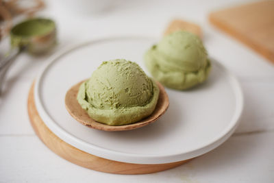 High angle view of dessert in plate on table