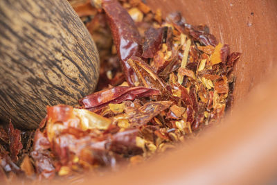 Close-up of dried leaves on table