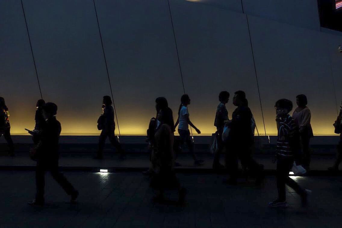 SILHOUETTE PEOPLE STANDING AGAINST SKY DURING SUNSET