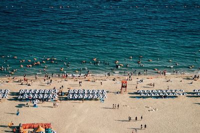 High angle view of people at beach