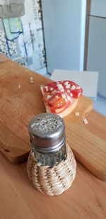 High angle view of ice cream in glass on table