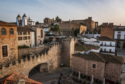 Panoramic view of the old town of caceres from one of its towers