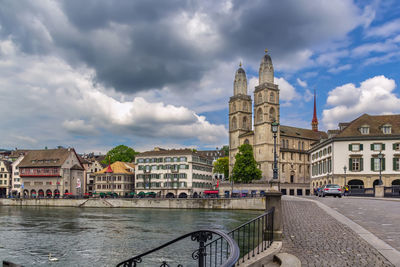 The grossmunster is a romanesque-style protestant church in zurich, switzerland