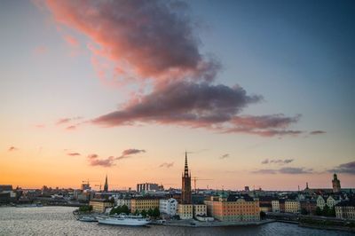 View of cityscape at sunset