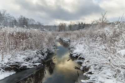 Scenic view of river against sky during winter