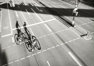 High angle view of bicycle on road